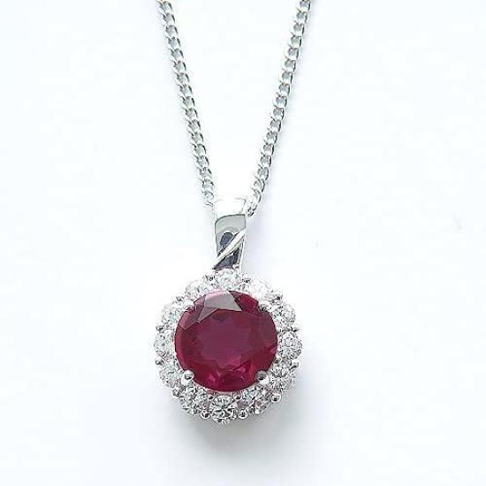 [Your and My Jewelry Box] Ruby Necklace Pendant, Synthetic Ruby 2.0 Carat, Luxurious CZ Surround [July Birthstone] 14206 [Jewelry] [Gift Wrapped]
