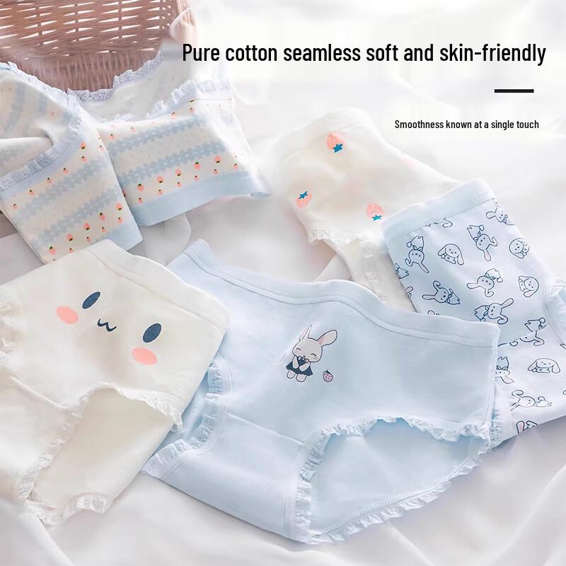 FitonTon Girls' Pure Cotton Antibacterial Briefs 5-Pack