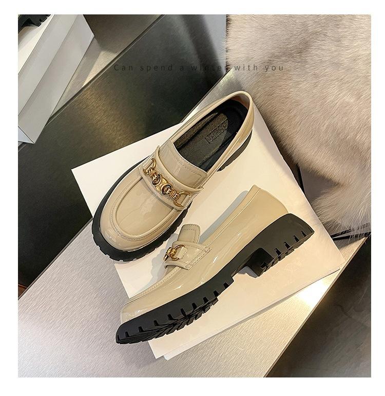 2024 нова платформа маленькі шкіряні туфлі круглий носок золота пряжка лофери жіночі британський стиль ретро маленькі шкіряні туфлі жіночі