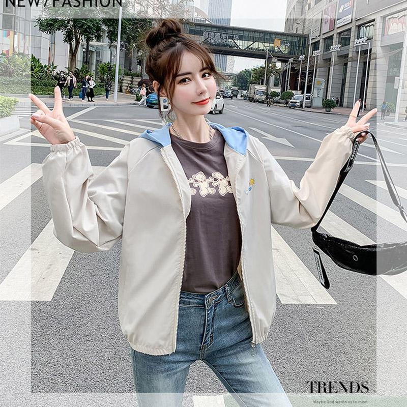 Spring and Autumn Hooded Casual Windbreaker Loose All-match Baseball Uniform Jacket Women
