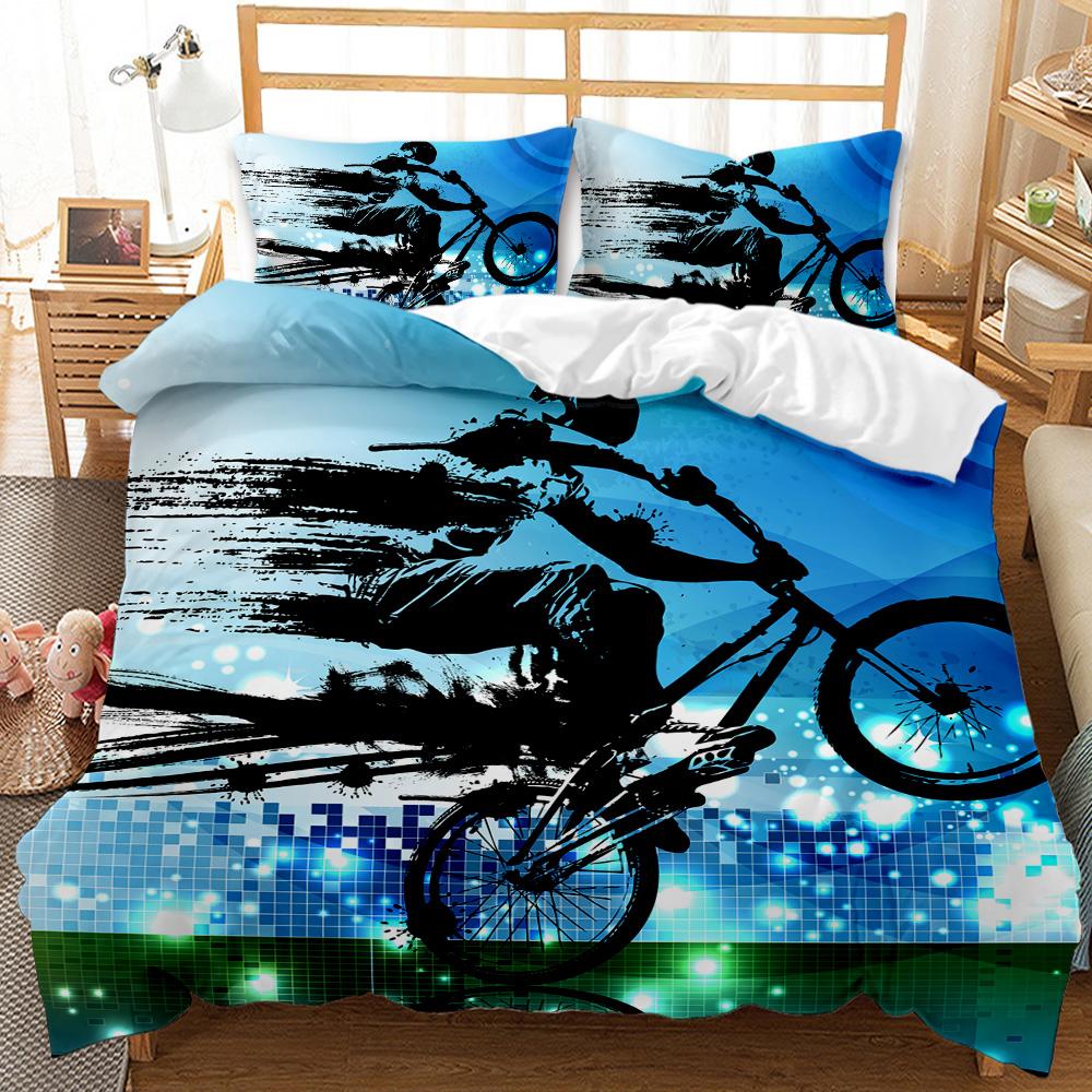 Motocross Rider Bedding Set Extreme Sports Themed Duvet Cover For Teens Motorcycle Pattern Comforter Cover Dirt Bike Duvet Cover