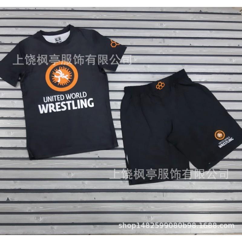 Mens Short Sleeve Boxing Training Set - Cotton Blend Athletic T-Shirt Shorts Martial Arts Practice