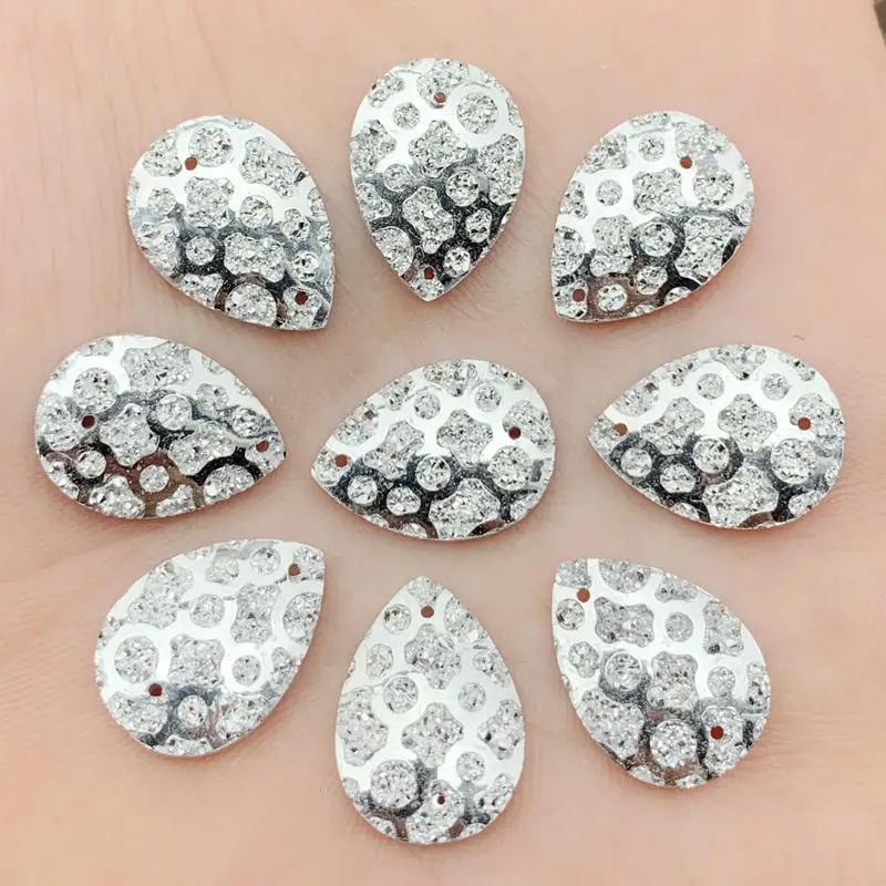 13*18mm Water Drop Resin Gems Stone For Bead Work Flat Back Tigrina Sew On Rhinestones With 2 Holes 40Pieces/lot -A53