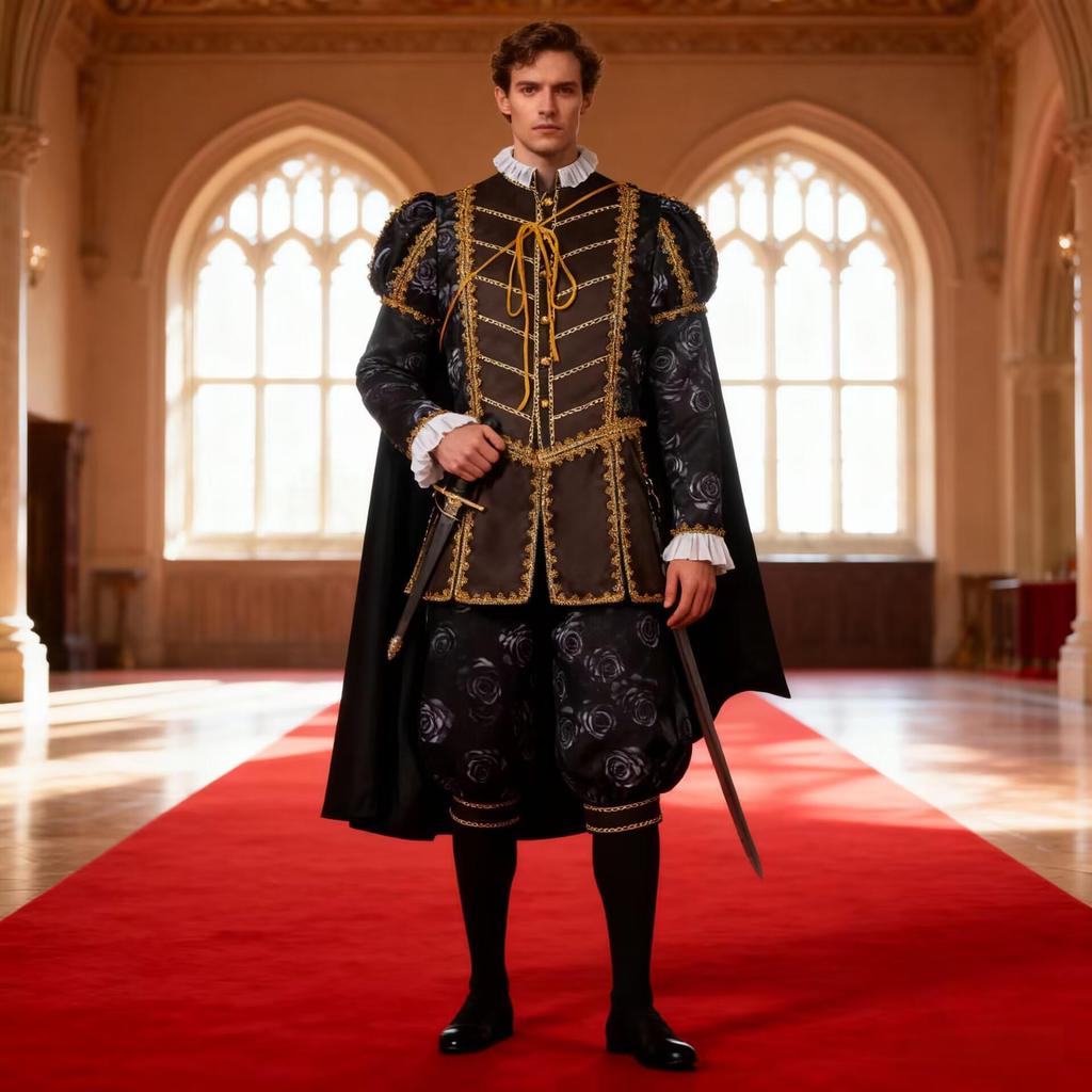Elizabeth Costume Royal Prince Suit With Digital Print For Stage Performance