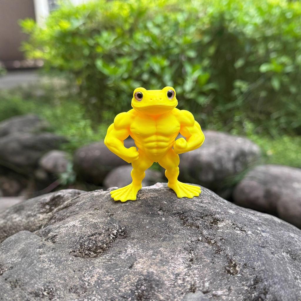 Funny 3D Printed Muscle Frog Desk Decor - Cute Home Office Ornament, Indoor/Outdoor Multifunctional Statue
