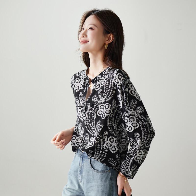 SOFSIL Women's 2026 Spring Printed Silk Blouse