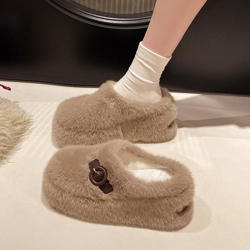 Lamb wool slippers women's winter velvet outer wear one pedal and half drag women's shoes 2025 new thick-soled bag head cotton drag