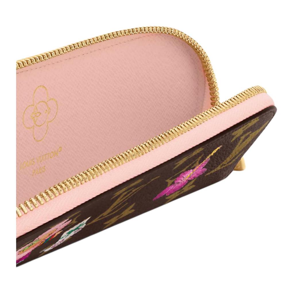 Louis Vuitton Korea Limited Traditional Floral Illustration Gold Metal Accessories Monogram Coated Canvas Clutch Women clutch Brown Light-Pink GI1504