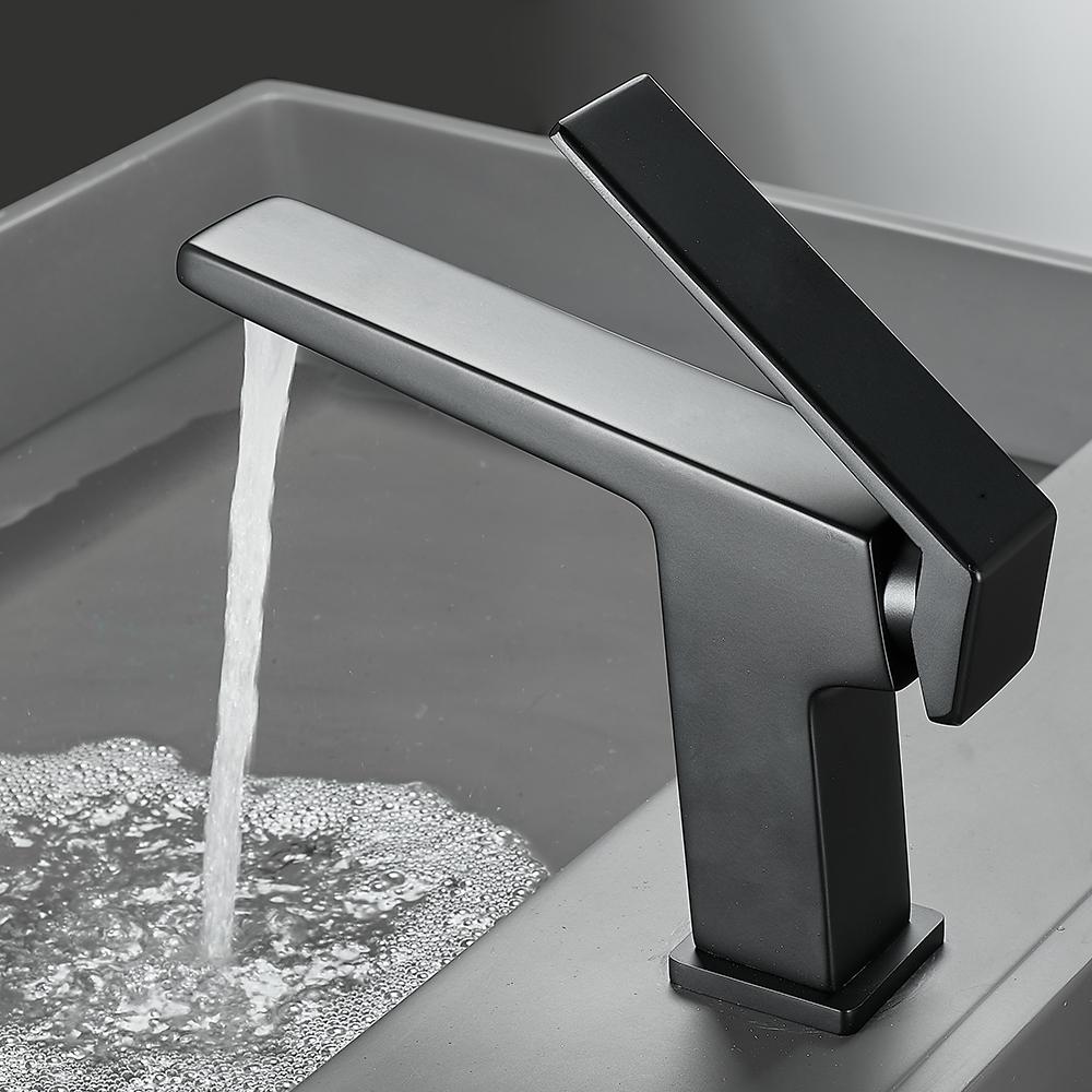 BAKALA Basin Sink Bathroom Faucet Deck Mounted Hot Cold Water Basin Mixer Taps Matte Black Lavatory Sink Tap Crane