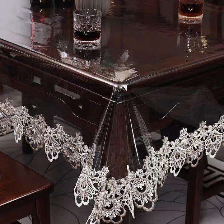 Waterproof Non-slip Table Cloth PVC Transparent Soft Dining Table Cloth Lace Soft Glass Oil-proof Table Cover Coffee Tablecloth