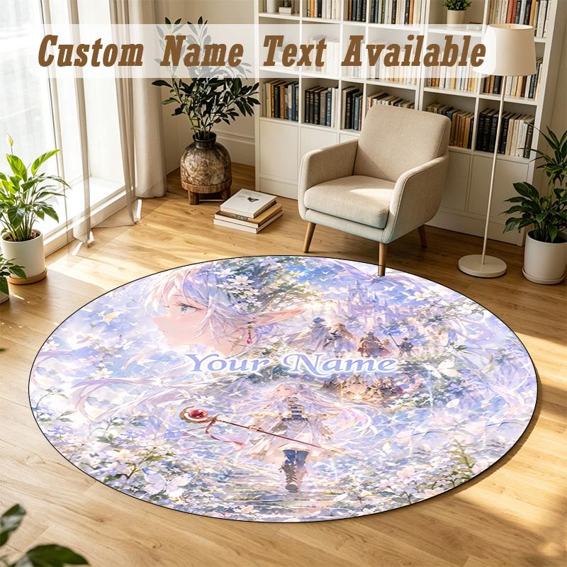 Frieren Beyond Journey's End Personalized Round Rug Support Custom Name, Soft Home Decor Mat