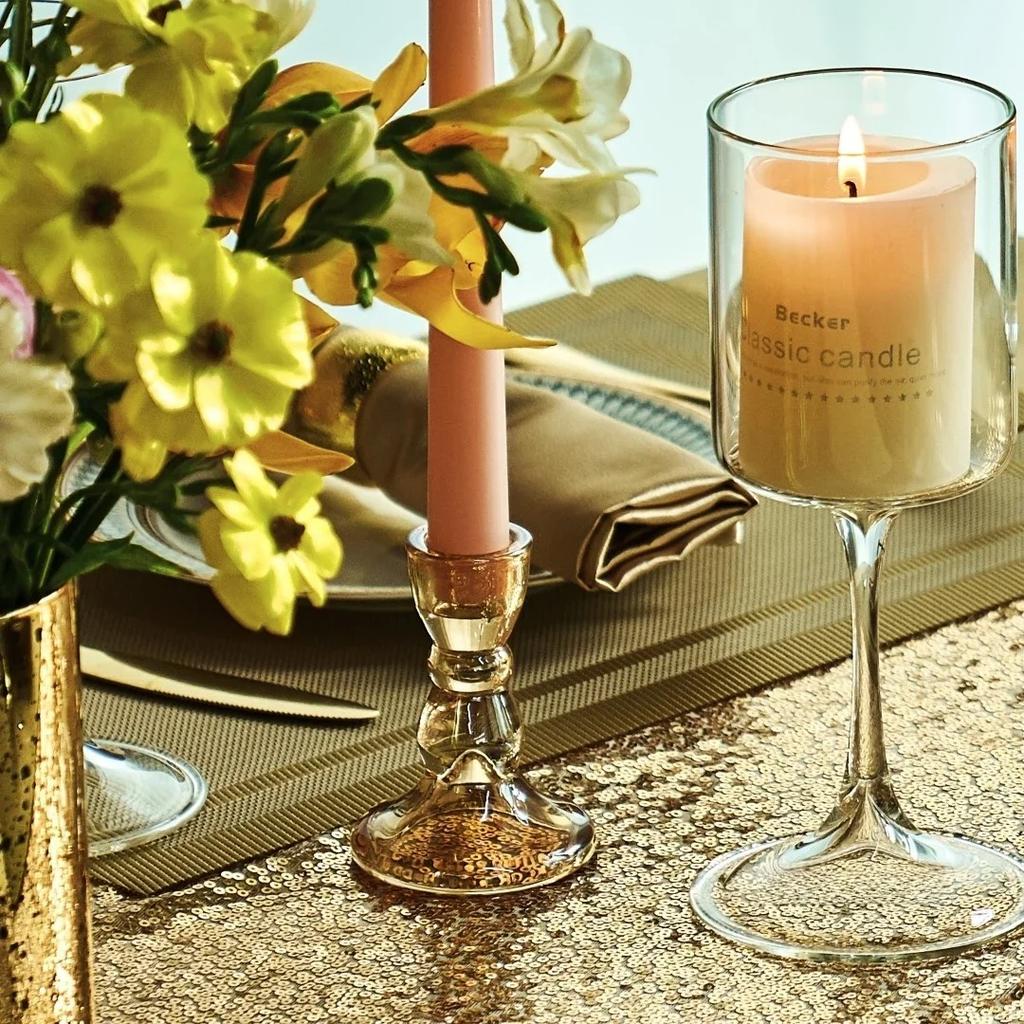8pc Crystal Candle Holders Glass Candlestick Holder for Standard Candle Sticks Wedding Centerpieces Christmas Table Decor Bulk