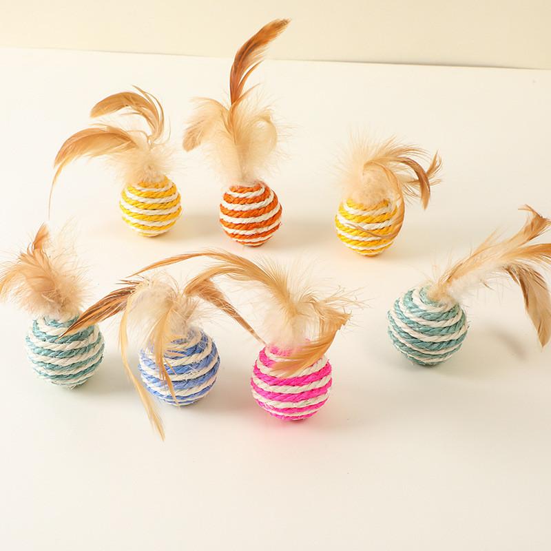 Interactive Cat Toy Durable Woven Hemp Ball For Chewing And Biting Feathered Pet Supplies