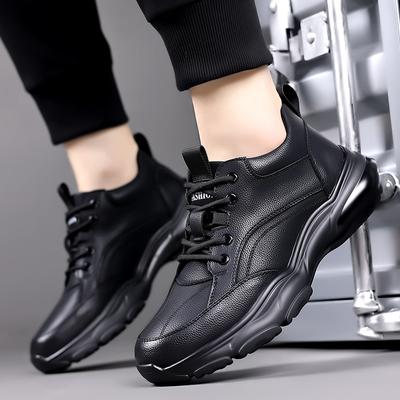 2025 Autumn Casual Shoes Soft-soled Men's Shoes Soft Leather Versatile Sports Leather Shoes Lace-up Black Trend Shoes Thick-soled Tide