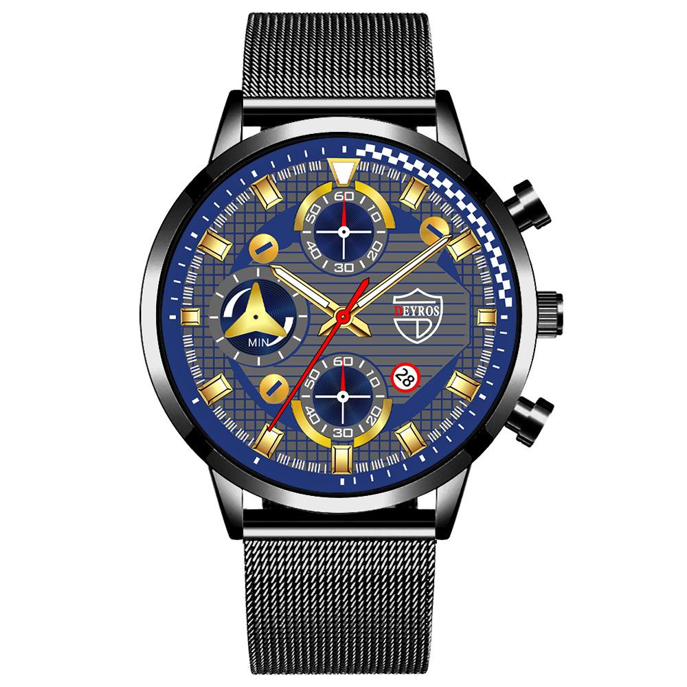 Steel Belt Watch Men'S Trend Fashion Quartz Watch Calendar Luminous