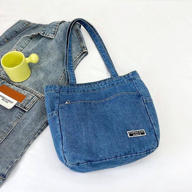 Stylish Street Fashion Denim Tote Bag For Young Women And Students In Light Blue