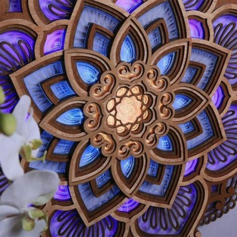 Mandala Yoga Room Night Light LED Multilayered Laser Cut Carved Elegant Purple