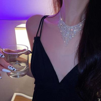European & American Style Rhinestone Tassel Necklace: Trendy Retro Design for Women