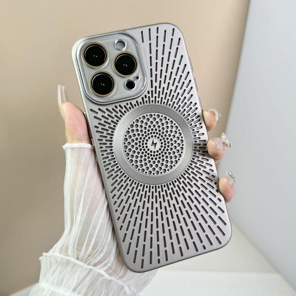 Повітропроникний сітчастий чохол із розсіюванням тепла для iPhone15Pro та 14Pro, магнітна зарядка, захисна кришка для шкіри.