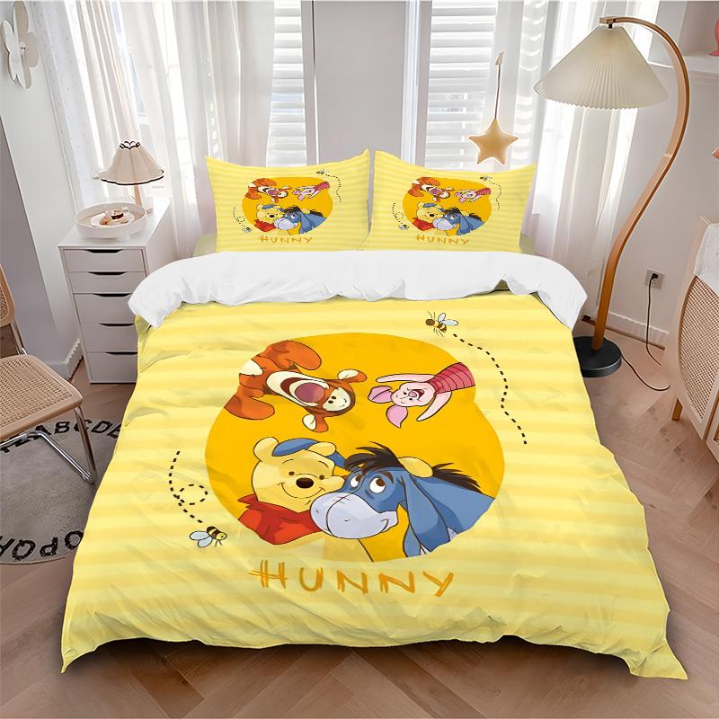 

3pcs set Winnie Pooh Friendship1pc of quilt cover+2pcs of pillowcase, no core, print bedding, All Seasons Bedroom Setting064 135x200cm