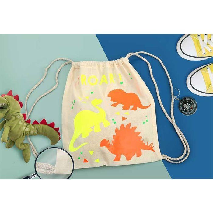 Kit DIY - GRAINE CREATIVE - Sac dinosaure - Flex thermocollant - Gabarits papier - Métal fluo