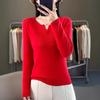 Autumn and winter new long-sleeved solid-color slim-fit bottoming shirt round V-neck sweater women's knitted sweater jumper top