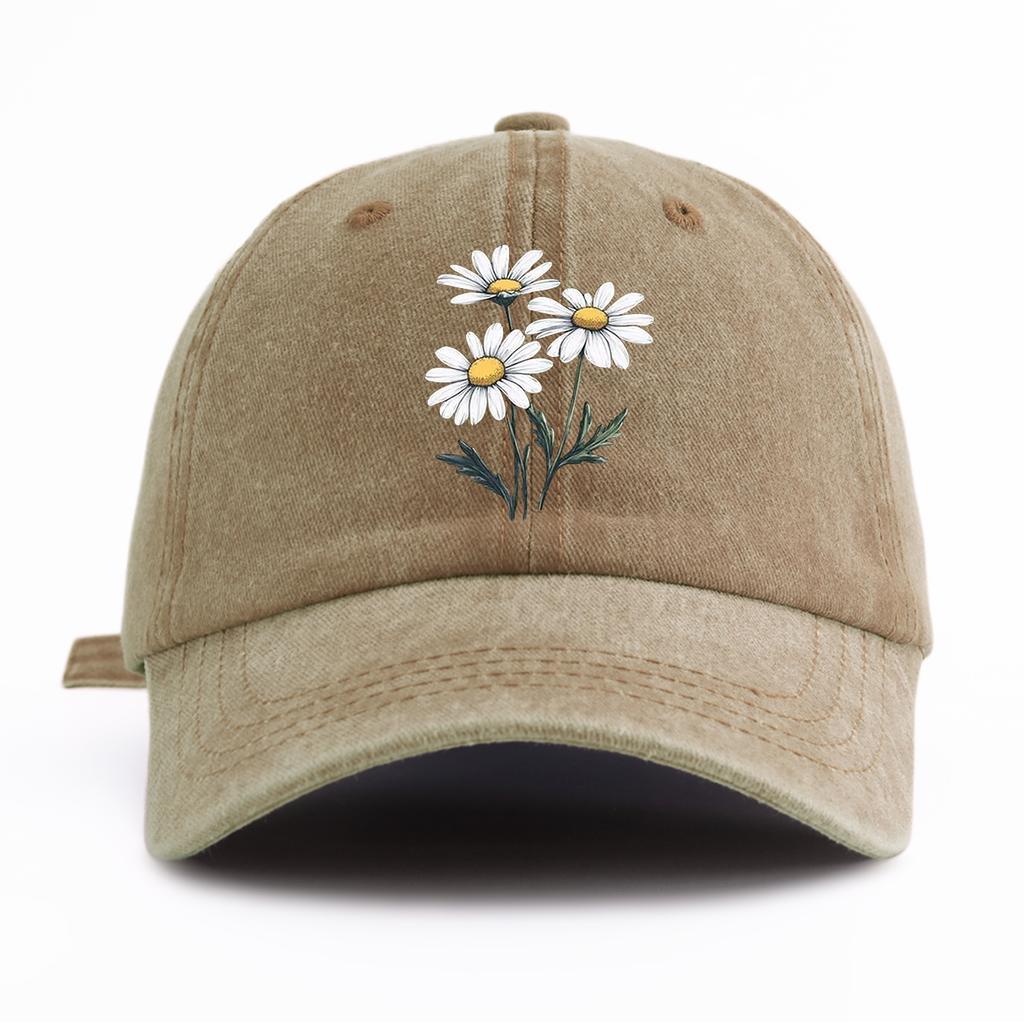 Pc Flower Print Washed Baseball Cap for AdultsMinimalist Retro Style Casual Soft Adjustable Dad HatPerfect As Gift