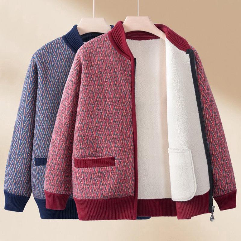 Autumn Knit Cardigan for Elders: Cozy, Fleece-Lined, and Warm - Perfect for Mom or Grandma
