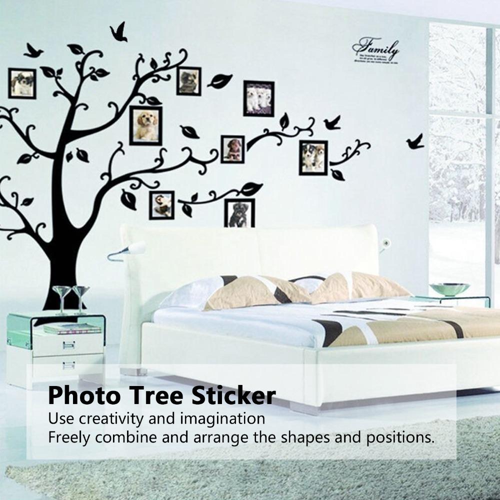4pcs 11.8 X 35.4in Family Photo Tree Wall Sticker Tree Pvc Removable Wall Sticker Black Peel and Stick PVC Wall Decal Bedroom