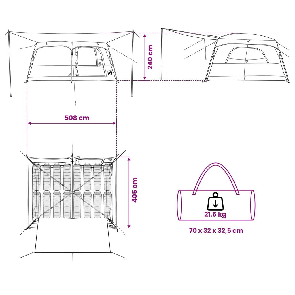 Family Tent Green 500 x 400 x 230 cm Polyester and Steel