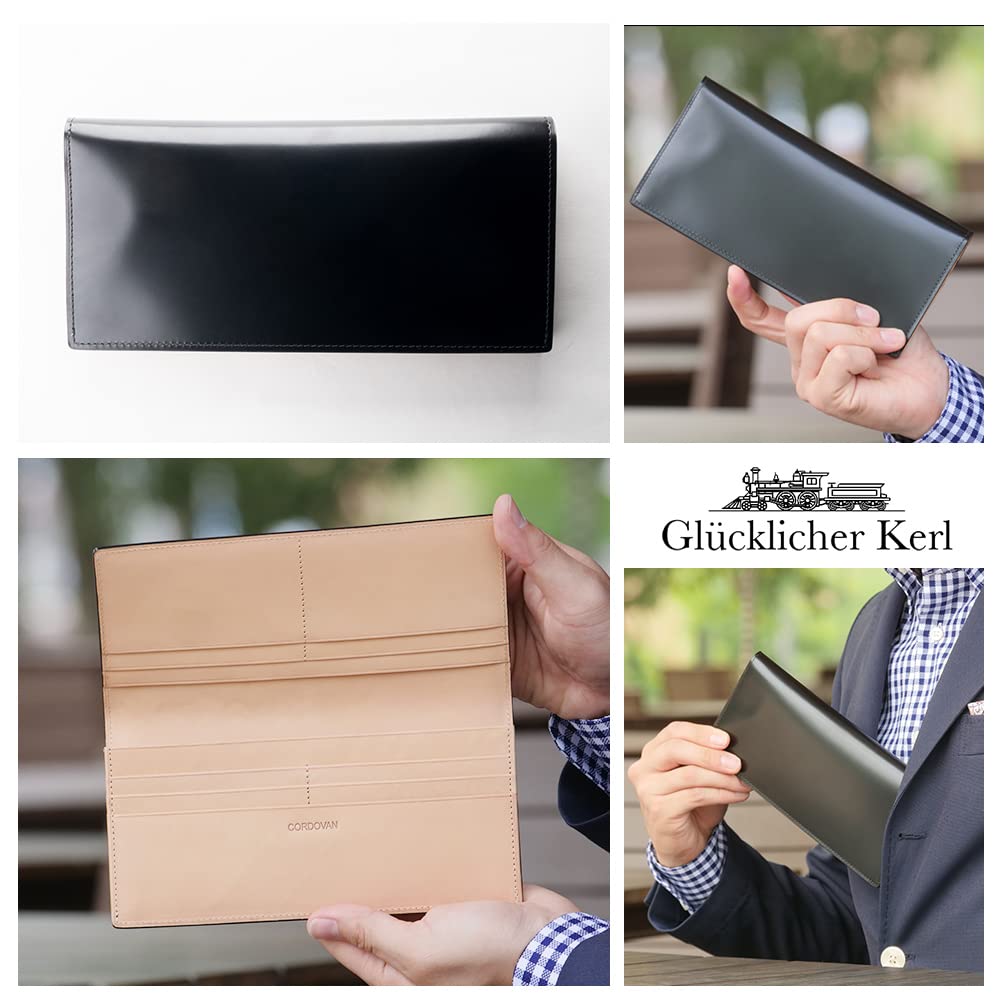 Glücklicher Kerl Cordovan Leather Long Wallet with Bamboo Gusset, Slim Design, No Coin Purse, Free Personalization, Perfect Birthday Gift for Dad,