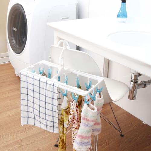 Aisen Industrial Mini Square Hanger for Indoor Drying, with 16 Clothes Clips, Blue, 40 x 19.5 x 19.5 cm