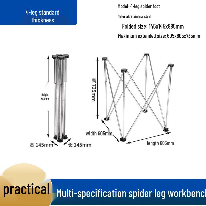 Foldable Spider Leg Workbench with Stainless Steel Brackets - Multifunctional Vending Tabletop and Tile Mason.