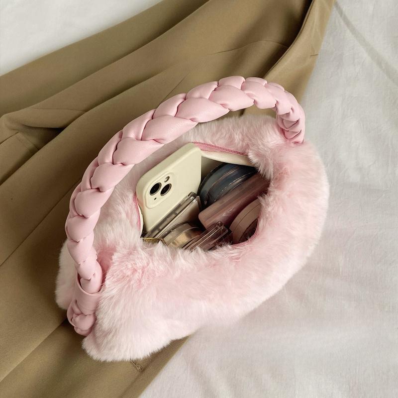 Elegant Shoulder Bag Braided Handbag Soft Plush Underarm Bag Women's Large Capacity Fashionable Lady Party Tote Bag Underarm