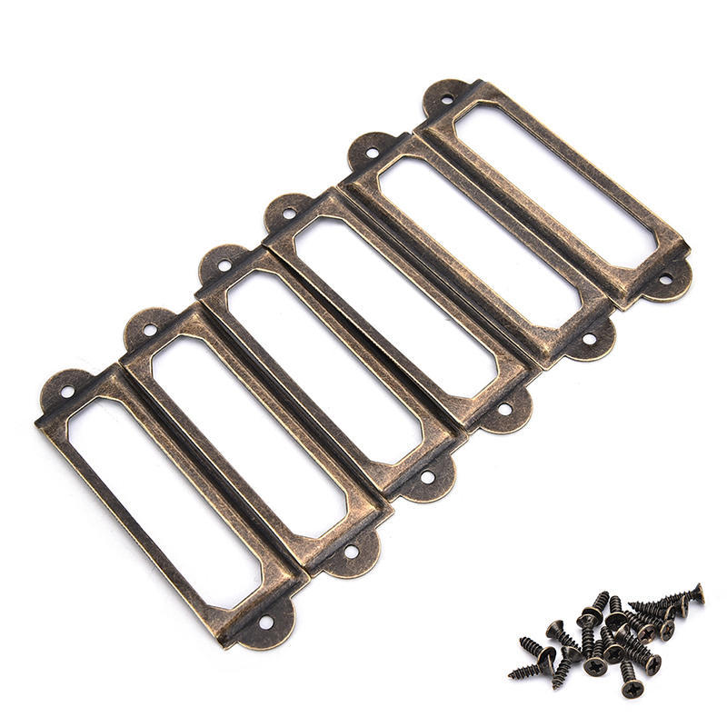 50 X Rám Zásuvka Box Pouzdro Skříňka Držáky Štítků na Karty 60X17Mm Staromosaz,