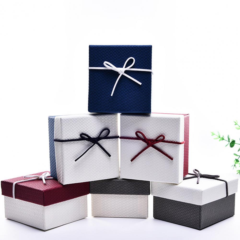 Rectangle Gift Box with Ribbon Bow Cushion Bridesmaid Wedding Birthday Present Wrapping Box with Lid Jewelry Packaging Box