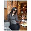 Women's Gray Spicy Girl Fishbone Slim Zipper Hoodie Long Sleeve T-shirt for Autumn.