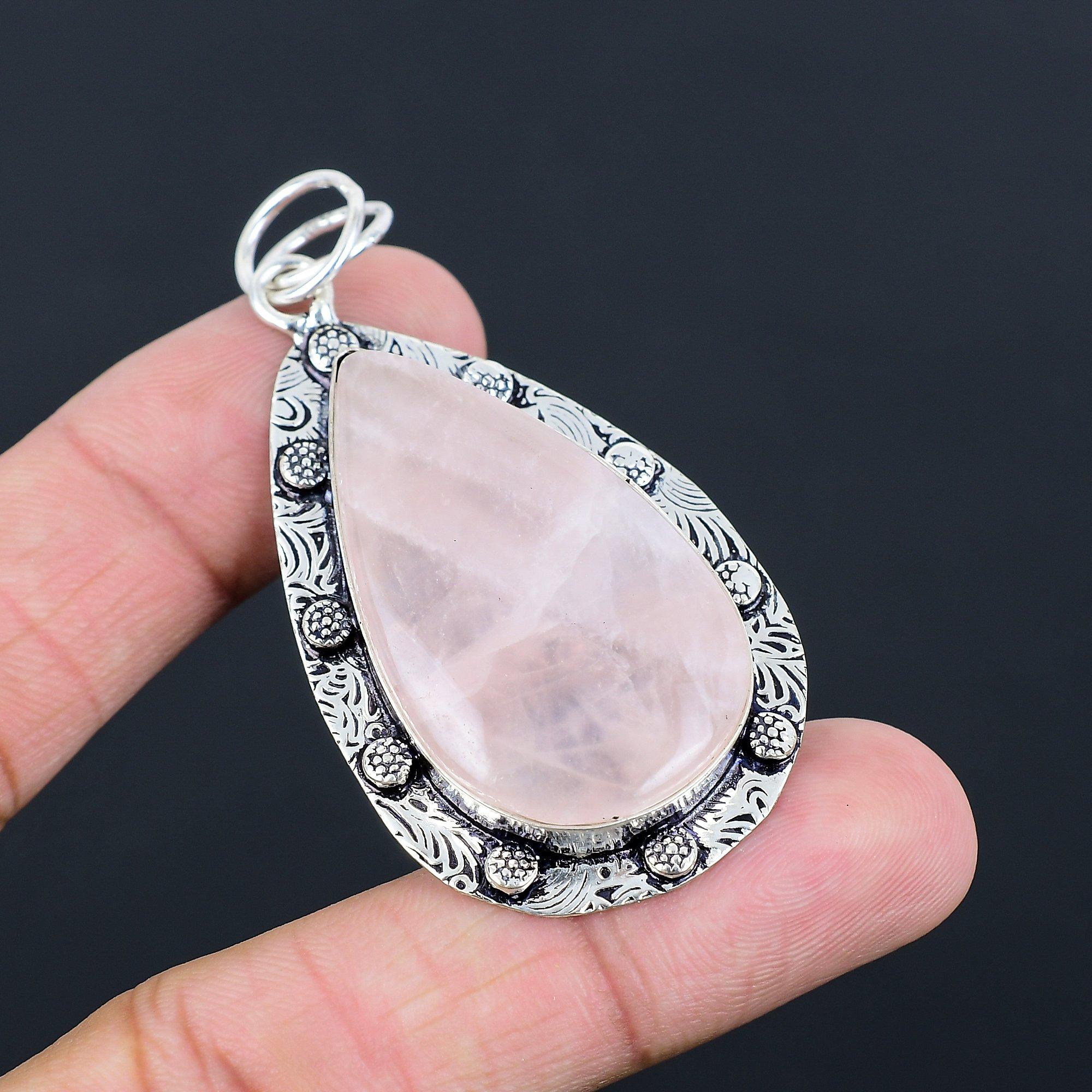 Sisters Day Deal Rose Quartz Gemstone Birthday Pendant Jewelry Sterling Silver