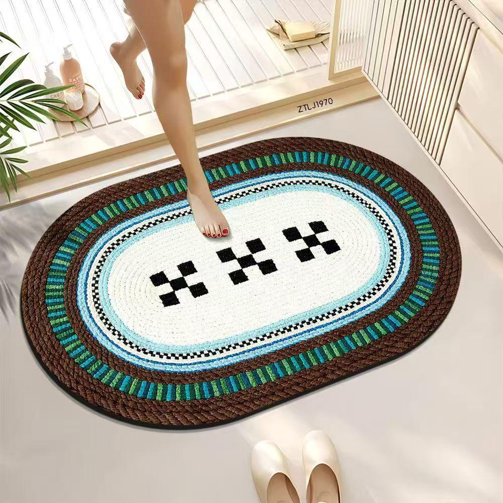 Minimalist Woven Diatomaceous Earth Bath Mat - Absorbent, Easy-Clean, Non-Slip for Bathroom or Entrance