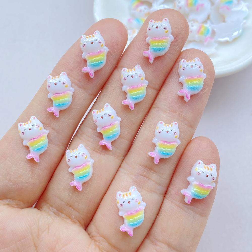 50Pcs New Cute Resin Cartoon Little Cat Mermaid  Series Flat Back Scrapbooking DIY Jewelry Craft Decoration Accessories
