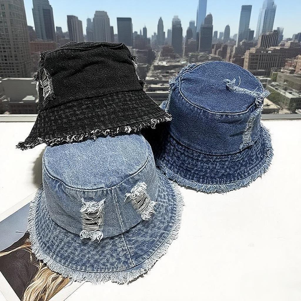 Summer Trendy Washed Broken Denim Bucket Hat Women Breathable Sunshade Best Matched Female Korean Style Beach Fisherman Cap Gift