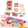 4 In 1 Wooden Play Kit Object Permanence Box Carrot Harvest Shape Color Sorting Stacking Learning Toy For Toddlers