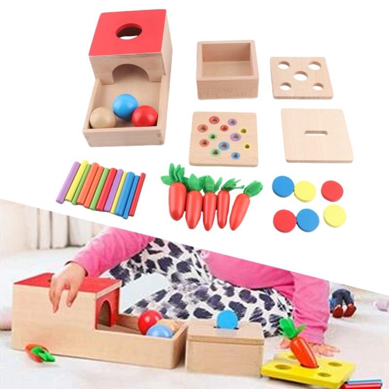 4 In 1 Wooden Play Kit Object Permanence Box Carrot Harvest Shape Color Sorting Stacking Learning Toy For Toddlers