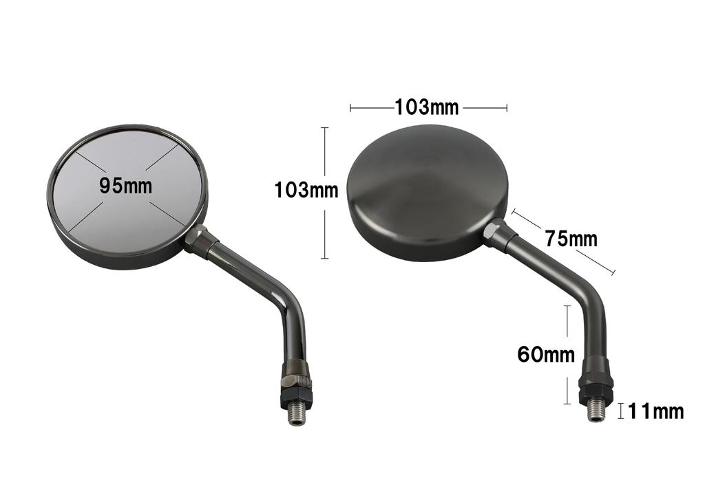 POSH FAITH Motorcycle Machined Z2 Type Large Body Size for Left and 10mm Short Black 1 Mirror, (Same Right), (Clockwise Thread), Stay, Chrome, Piece,