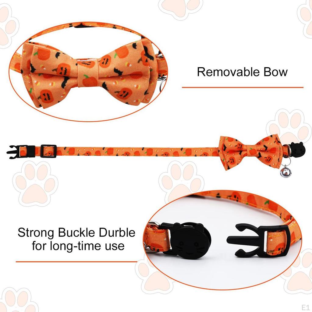Cute Halloween Cat Collars with Interchangeable Bow Tie for Small and Medium-sized Kittens