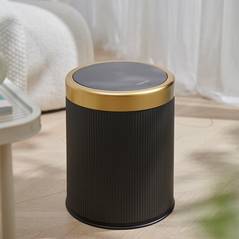 Modern White and Black Double Layered Trash Bin with Press Top Lid for Bathroom, Office and Bedroom