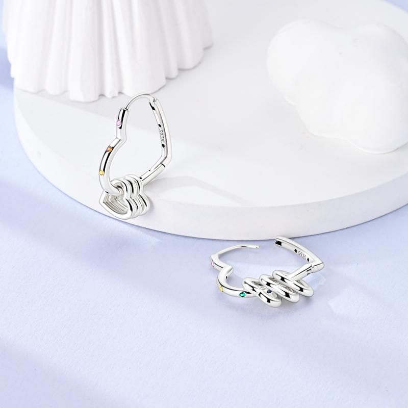 New 925 Silver Sparkling Heart Shape Women Earrings Brilliant Wedding Engagement Star Earrings Jewelry Gift
