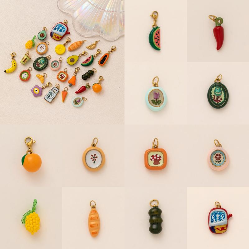 Diy Enamel Stainless Steel Pendant Colorful Fruit Banana Watermelon Orange Avocado Pendant Handmade Jewelry Accessories