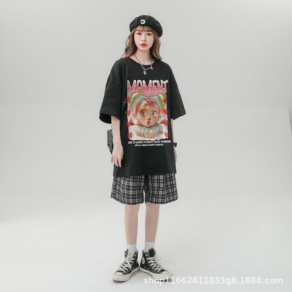 

Sweet and cute t-shirt women s short-sleeved summer loose pure cotton half-sleeved age-reducing foreign-style meat-covering top large-size clothing M чёрный