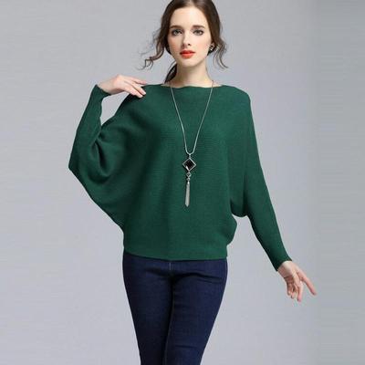 Spring 2024 Women's Loose-Fit Bat Sleeve One-Shoulder Sweater - Large Size, Long-Sleeved Top